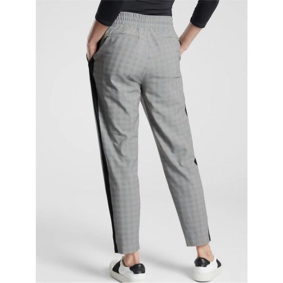 Athleta 4P Brooklyn Plaid Ankle Pant Side Stripe Stretch Pockets Checkered Black - Picture 4 of 13